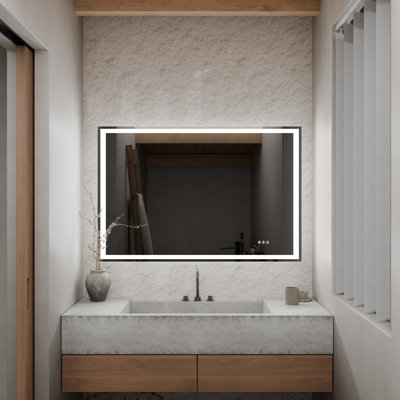 48" W x 36" H Rectangular Frameless LED Bathroom Vanity Mirror, Anti-Fog, Dimmable, Backlit & Front-Lit Wall Mirror