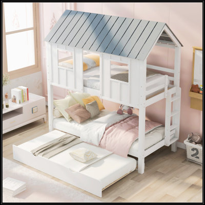 Twin Size House Bunk Bed With Trundle