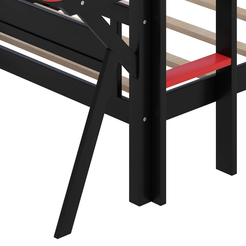 Lit superposé de jeu avec 2 bureaux intégrés, ports de bureau USB et organisateur de panneau perforé, Lit simple, Rouge