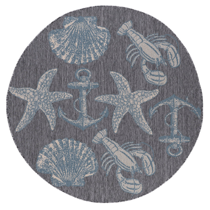 Tapis intérieur / extérieur gris Hodgins, Rond 5 pi 2 po
