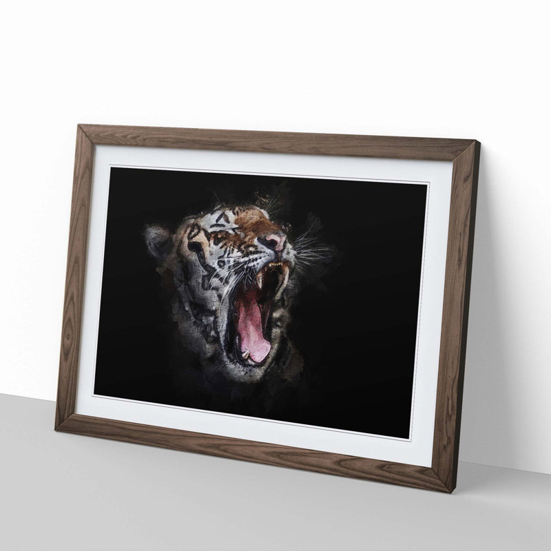 A Yawning Tiger - Framed Print, Walnut Framed, 24cm H x 33cm W x 2cm D