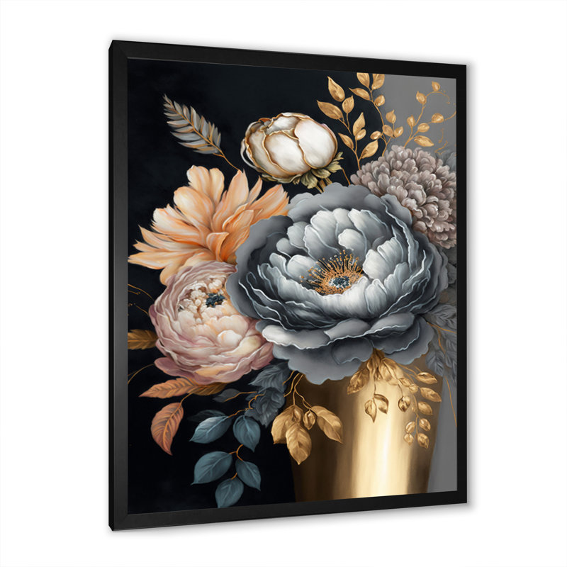 «Blue Blooming Bouquet II», impression sur toile, Cadre photo noir, H 20 po x l 12 po x P 1 po