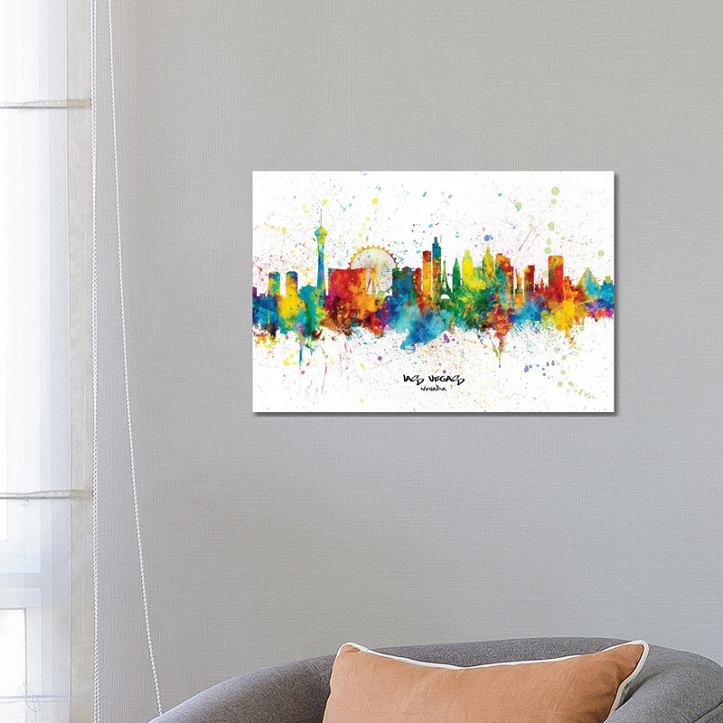 Las Vegas Nevada Skyline Splash by Michael Tompsett - 1 Piece Wrapped Canvas Wall Art, 66.04 cm H x 45.72 cm W