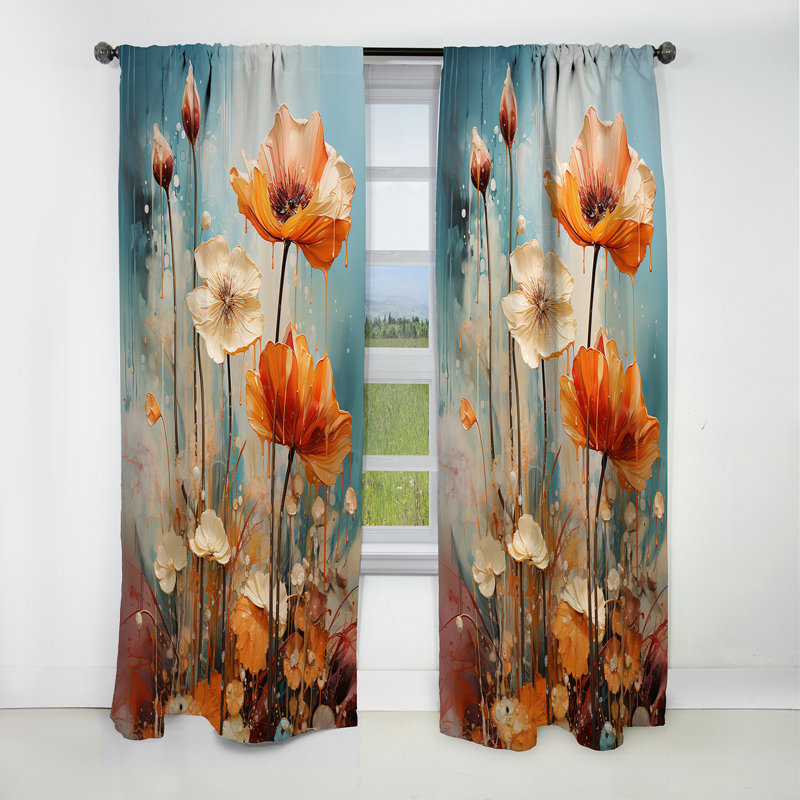 Lento - Flowers Curtain - Blackout Floral Curtain - 1 Panels, 52" W x 95" L