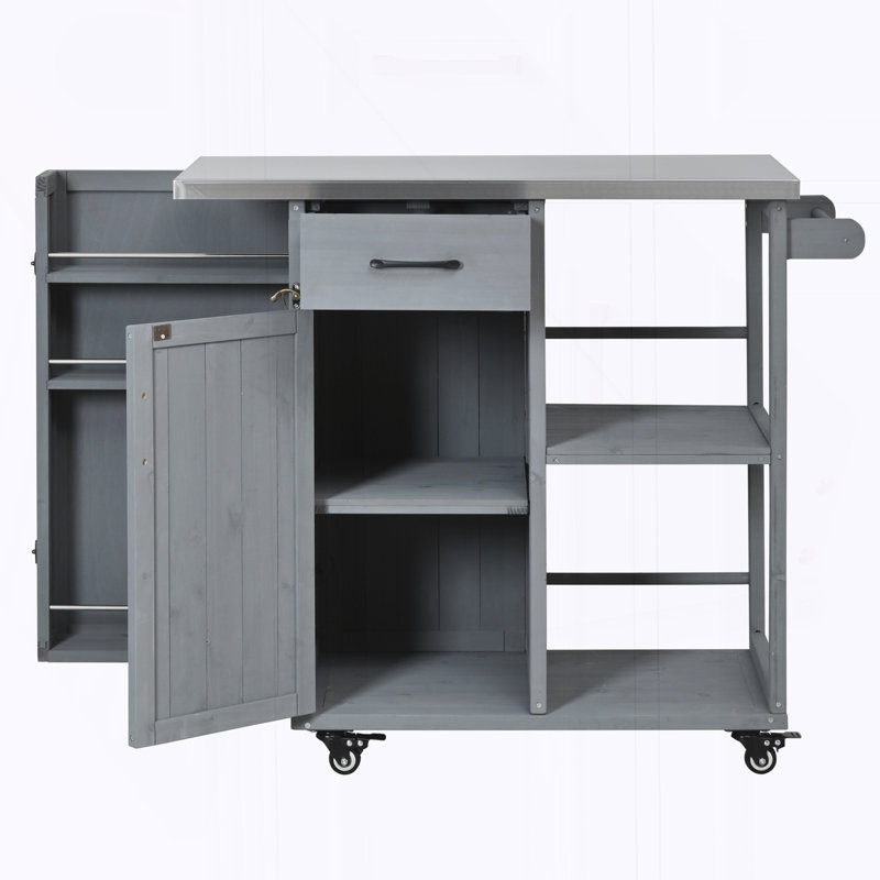 Chariot de cuisine verrouillable avec comptoir en acier inoxydable, Grey