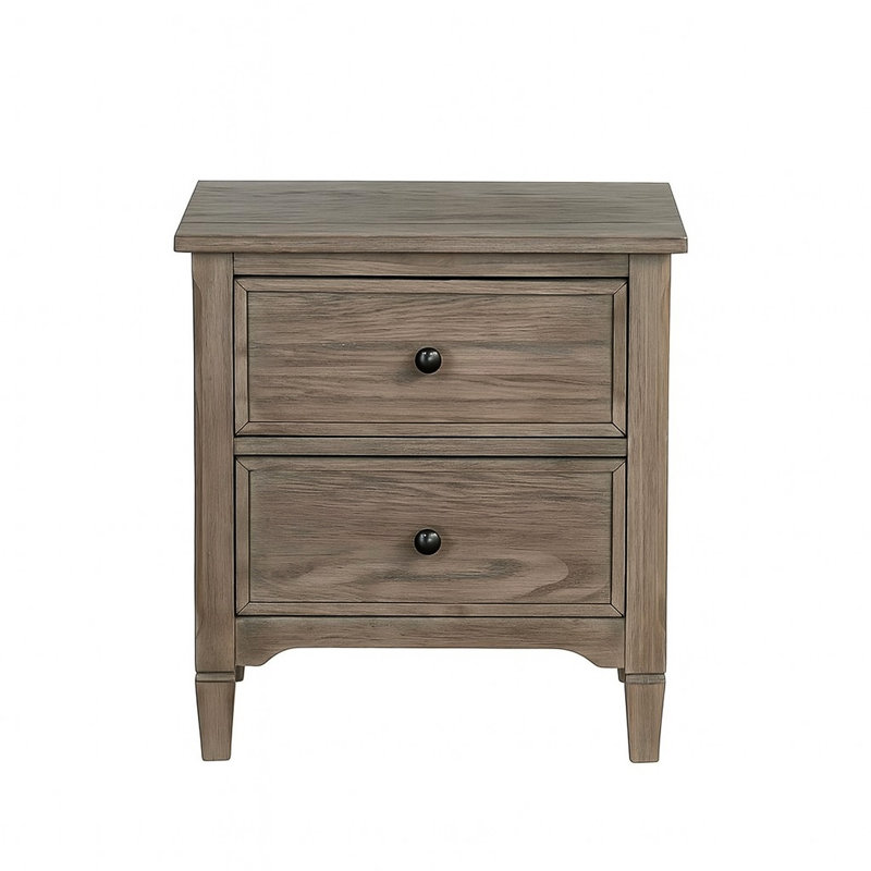 Table de chevet chambre à coucher 2 en gris chaud brossé au fil métallique, avec poignée ronde en bronze, bois massif et deux tiroirs pour les essentiels, taille compacte pour petits espaces, profondeur 22 po, largeur 16,03 po, hauteur 24,5 po, poids 44,2 lb