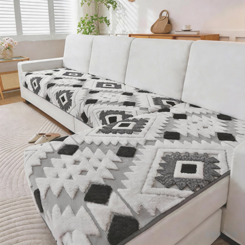 Ensemble de housse de coussin en jacquard géométrique 2 pièces, housse de protection antidérapante pour canapé en forme de L