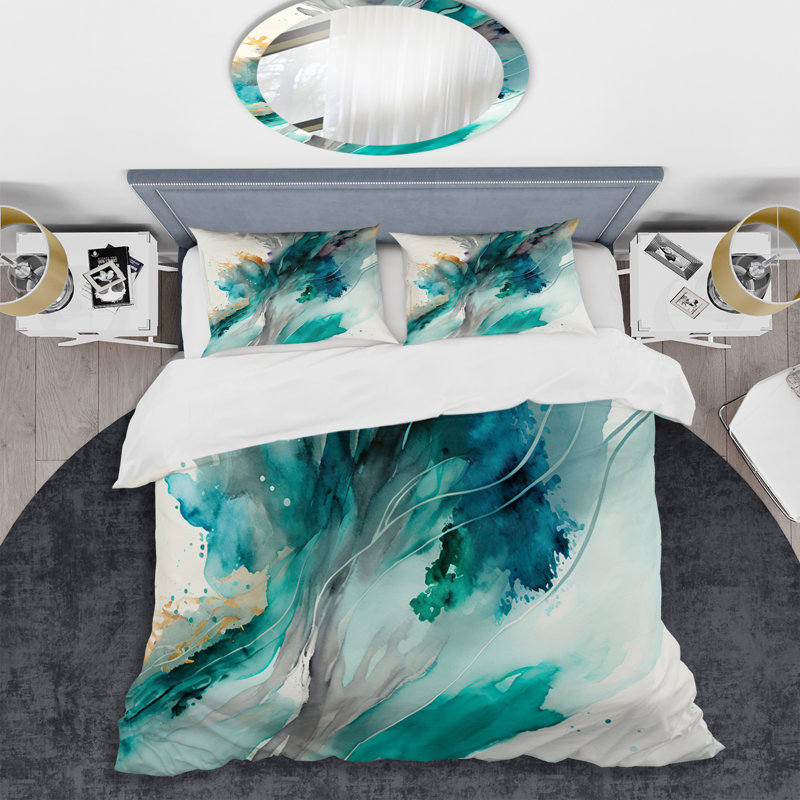Celebrations In Turquoise Shades Of Blue V - Ensemble de housse de couette à motif abstrait - Microfibre de polyester