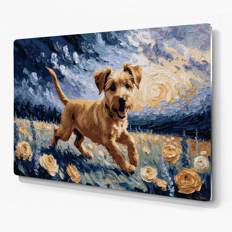 «Dogs Silky Terrier», art mural en métal gris, H 16 po x l 20 po