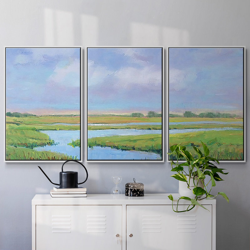 " Summer Marsh II " 3 - Pieces, 36" H x 75" W x 2" D, White