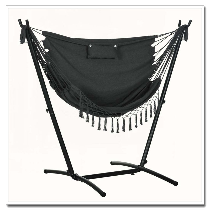 Chaise hamac 2 personnes avec coussin moelleux, Gris, Noir