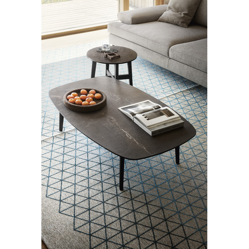 Abrey Elliptical Coffee Table With Wooden Base, White