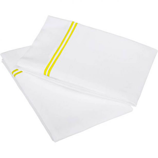 400TC Double Embroidery Cotton Sateen Pillowcases (Set Of 2), White/Yellow