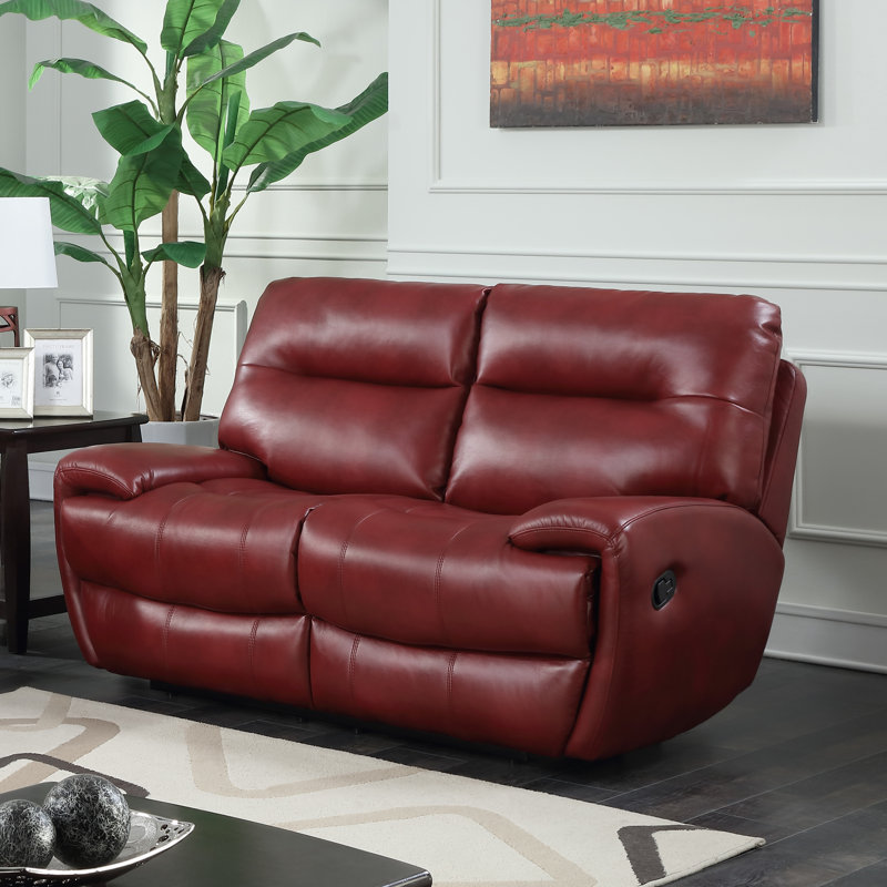 Faux Leather Reclining Loveseat, Red