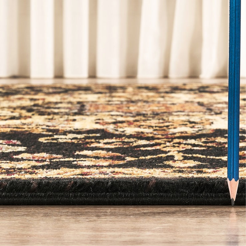 2 pi Tapis classique noir X 3 avec motif en polypropylène et médaillon tendance - esthétique avant