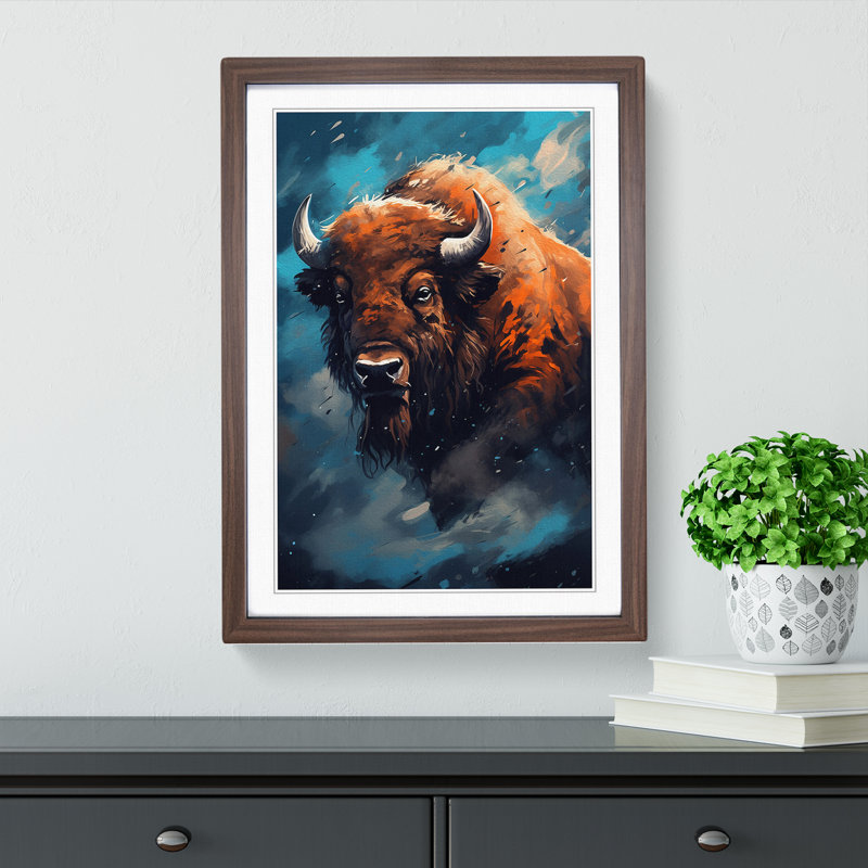 Bison Digital Art - Framed Print, Walnut Framed, 34cm H x 25cm W x 2cm D