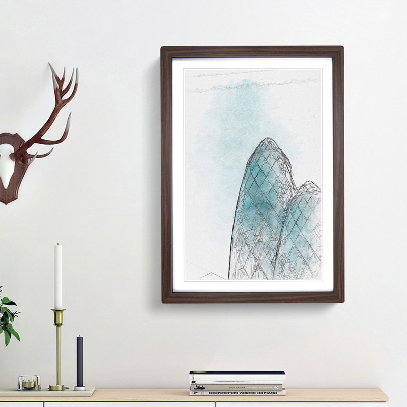 The Gherkin Building in London in Abstract - Picture Frame Graphic Art Print, Walnut Framed, 36cm H x 27cm W x 2cm D