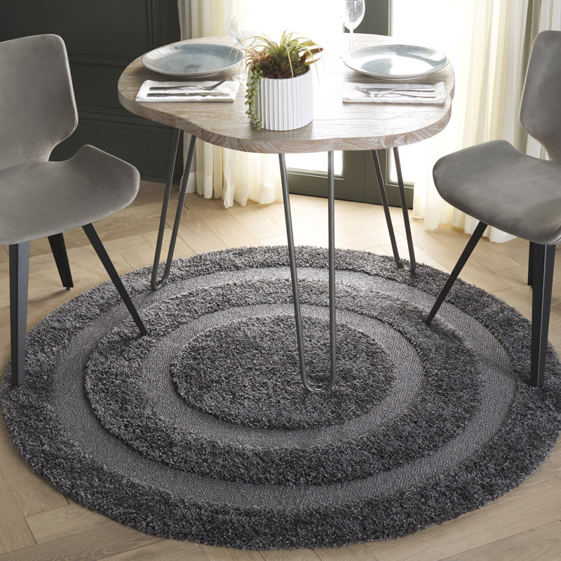 Tapis gris à motif géométrique Assar, Rond 5 pi