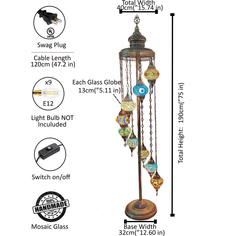 Bungalow Rose Mert 9 Globe Standing Turkish Floor Lamp, Multicolor
