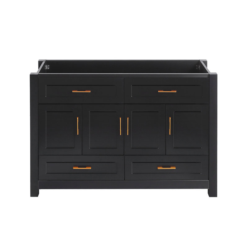 Meuble-lavabo noir 48 po avec portes et tiroirs à fermeture en douceur - Vaste armoire de rangement pour salle de bain moderne