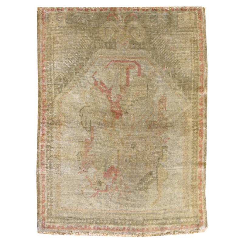 One-of-a-Kind 3'6" X 4'6" 1900s Wool Area Rug in Beige