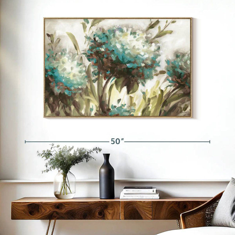 Hortensia champ neutre, Cadre flottant en bois naturel, 40 po x 27 po