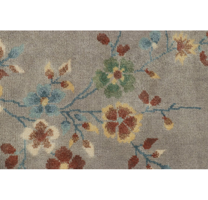 Rug & Kilim’S Chinese Art Deco Style Rug In Gray With Floral Patterns, Rectangle 12' x 15'