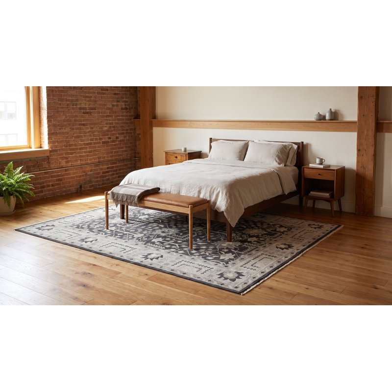 Tapis gris contemporain en laine noué à la main, 9 pi x 12 pi