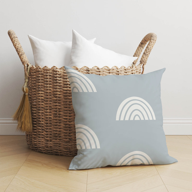 Coussin Plain Bows Match, H 26 po x l 26 po, Bleu ardoise / ivoire