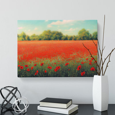 A Lush Poppy Field Flowers - Wrapped Canvas Painting