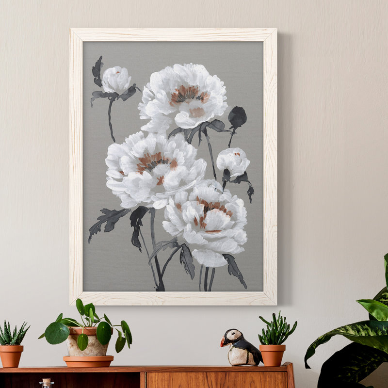 " Peony Profusion I " Painting Print, 17" H x 20" W x 1" D, White Framed