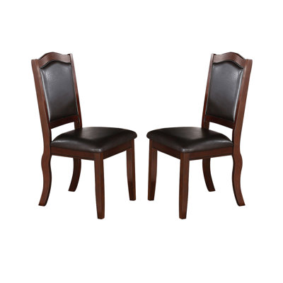 Chaises de salle à manger en similicuir, brun riche (de 2). Cadre en bois. Capacité de poids de 250 lb. Idéal pour les pièces formelles, décontractées et les espaces de cuisine surélevés. Structure de chaises à dossier solide, parfait pour diffé