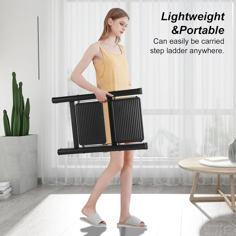 2 Step Ladder Folding Step Stool,330 Lbs Load Heavy Duty Stepping Stool For Adults, Small Two Step Ladder For Kitchen/Closet/Home Foldable, Lightweight Indoor Ladders With Wide Pedal White