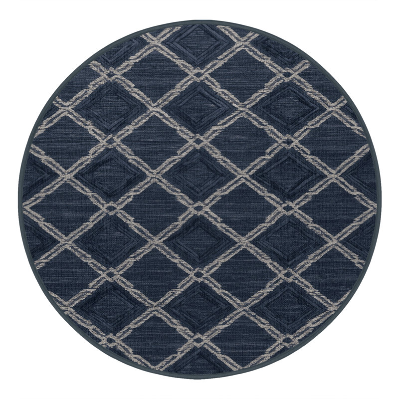 Tapis gris en treillis lavable à la machine, Rond 6 pi