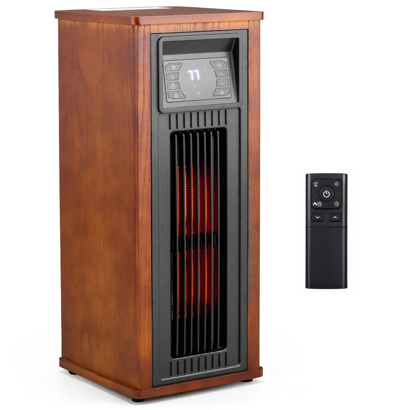 1500W Wooden Electric Space Heater with Quartz Heating, Remote Control, 3 Heat Settings, Adjustable Thermostat & Timer,Farmhouse Style
