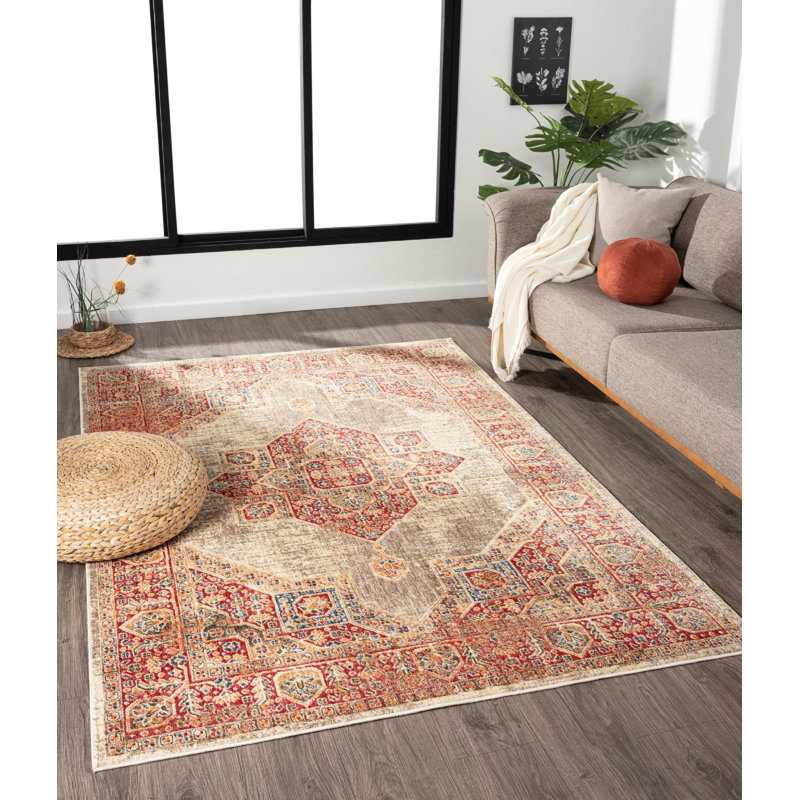 Tapis beige Heriz Collection Southwestern Medallion, Rectangle 5 pi 3 po x 7 pi 7 po
