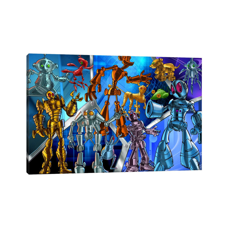 Cartoon Robots - Wrapped Canvas Print