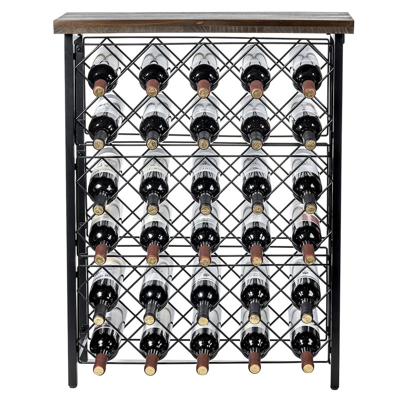 42 Bottle Metal / Wood Floor / Console Wine Bottle Rack in Black / Brown