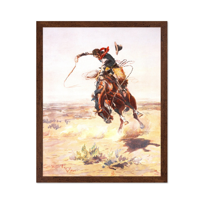 Charles Marion Russell - A Bad Hoss No2, Poster, 12"H x 16"W, Brown Framed