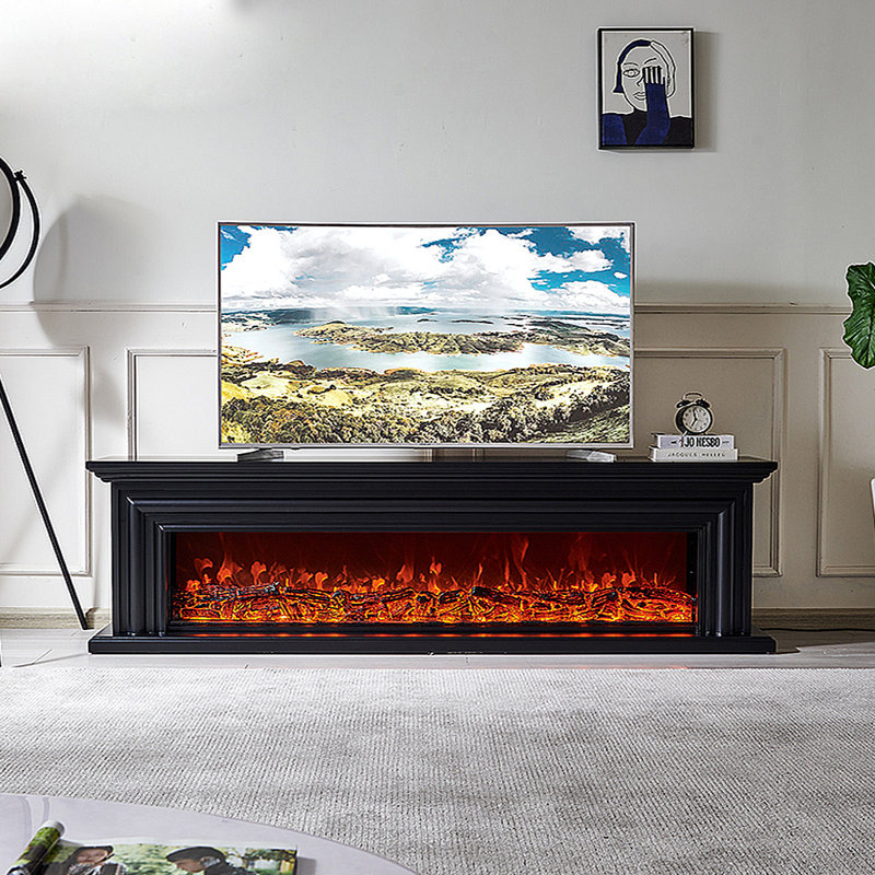 Meuble télé simulé, 86.61", Noir, noir, noir, noir