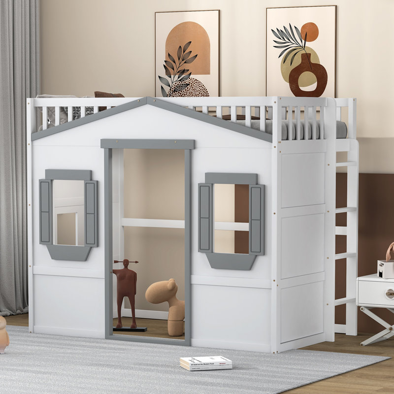 Lit mezzanine Abhir Kids, Blanc / gris, Lit simple