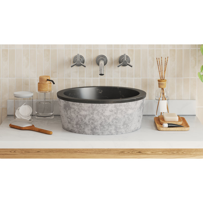 VidaXL 15.7'' Marble Circular Bathroom Sink, Black