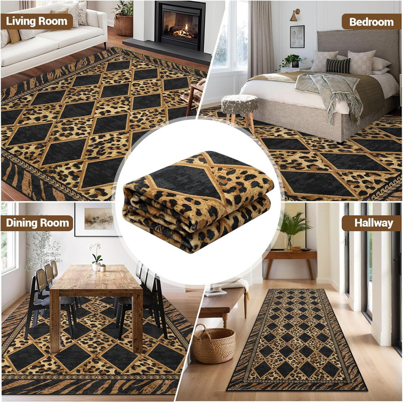 2x8 Leopard Print Runner Rug, Soft Low Pile, Non-Slip Washable Hallway Runner for Kitchen, Bedroom, Laundry (Light Brown/Grey)