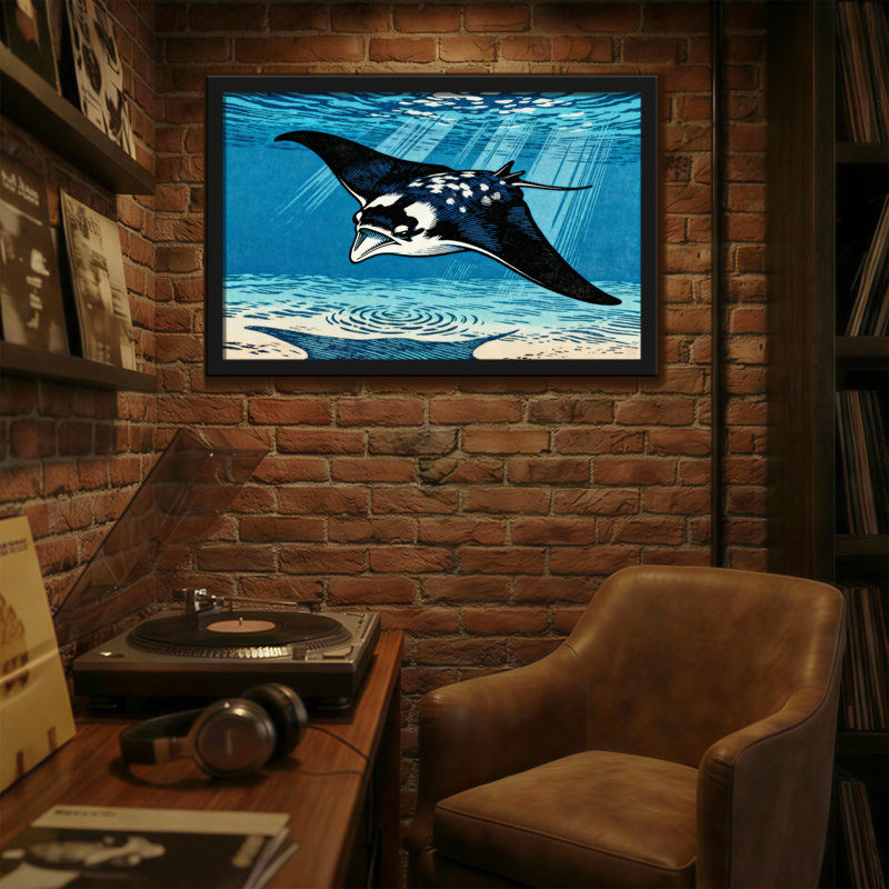 Animals Manta Ray Underwater Ocean Scene Print, 12" H x 18" W