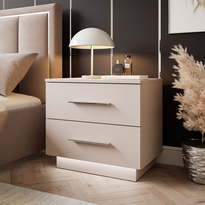 2 Drawer Catrien Bedside Table, Cashmere/Chrome