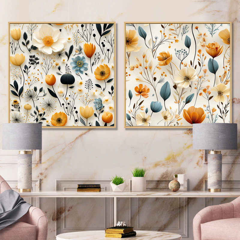 Cecilia - ensemble de 2 reproductions d'art sur toile florales, Encadrement brun, H 30 po x l 61 po x P 1 po