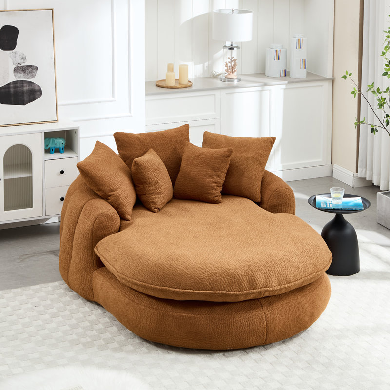 Canapé surdimensionné rembourré à billes ovale, Chenille orange