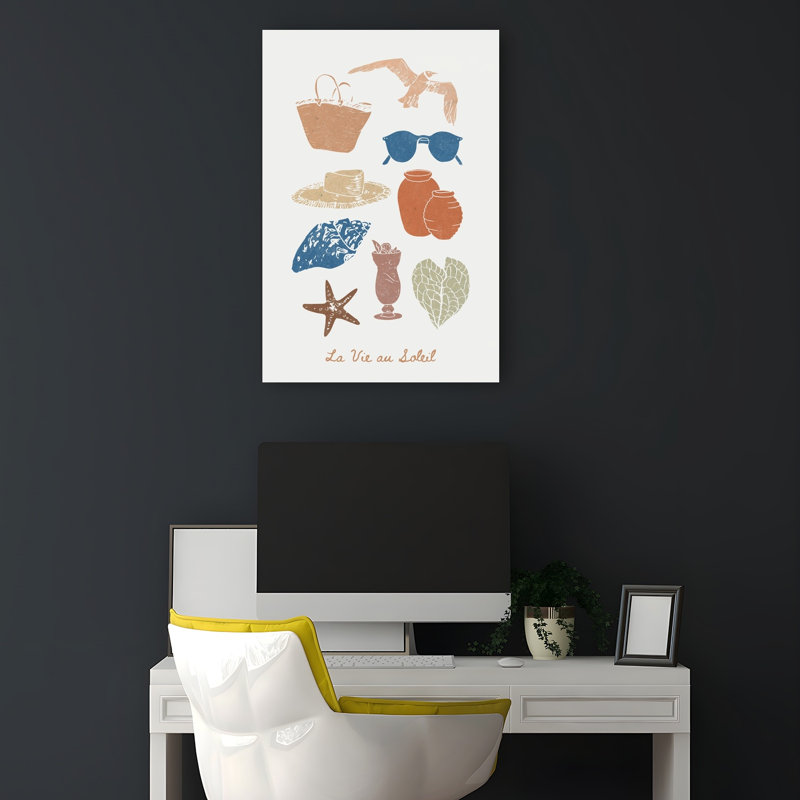 "Coastal Summer Essentials" abstrait mouette étoile de mer, art mural côtier