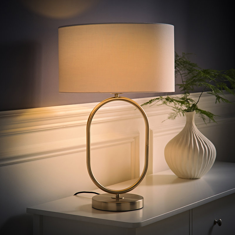 Demetry Metal Table Lamp, Cotton / Cotton Blend, Silver, White