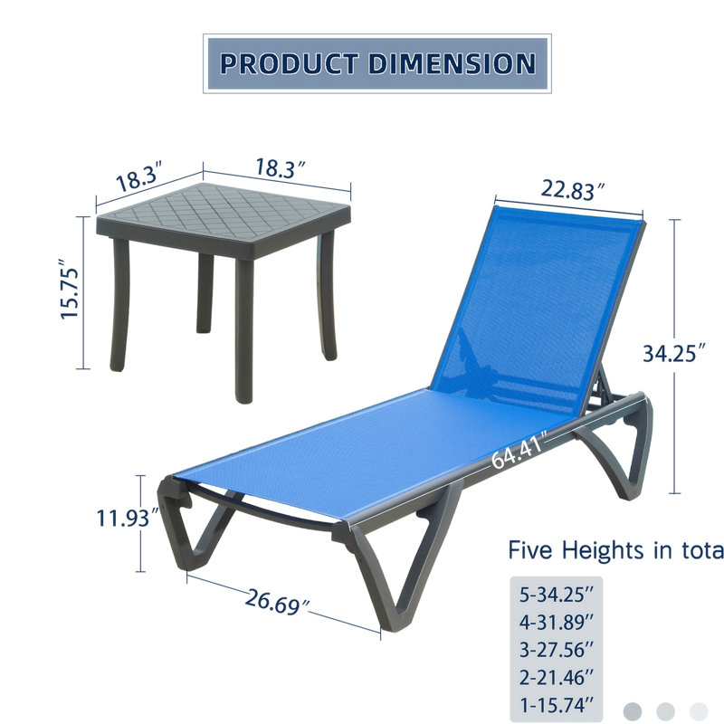 Travette Outdoor Chaise Lounge Set with Table, Blue
